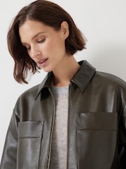 Hush Green Zip Front Leather Jacket - Image 5 of 6