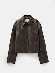 Hush Green Zip Front Leather Jacket - Image 6 of 6
