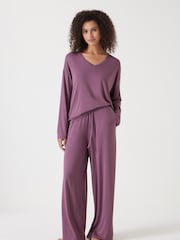 Hush Purple Nox Jersey V-Neck Pyjamas - Image 1 of 5
