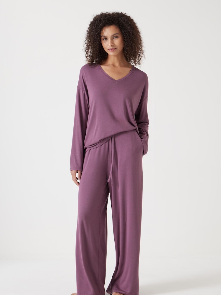 Hush Purple Nox Jersey V-Neck Pyjamas - Image 1 of 5