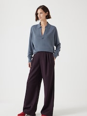Hush Blue Open Collar Knitted Jumper - Image 2 of 5