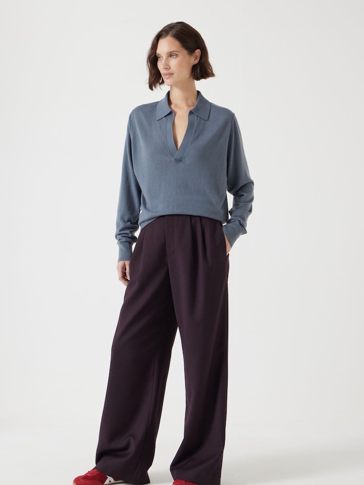 Hush Blue Open Collar Knitted Jumper - Image 2 of 5