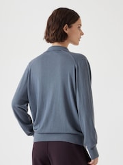 Hush Blue Open Collar Knitted Jumper - Image 3 of 5