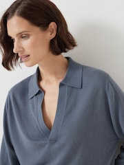 Hush Blue Open Collar Knitted Jumper - Image 4 of 5