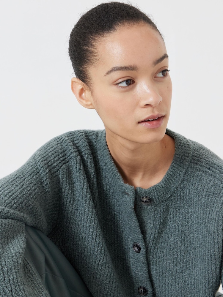 Hush Green Button Front Rib Cardigan - Image 4 of 6