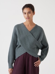 Hush Green Bronte Cross Front Knit Jumper - Image 1 of 5