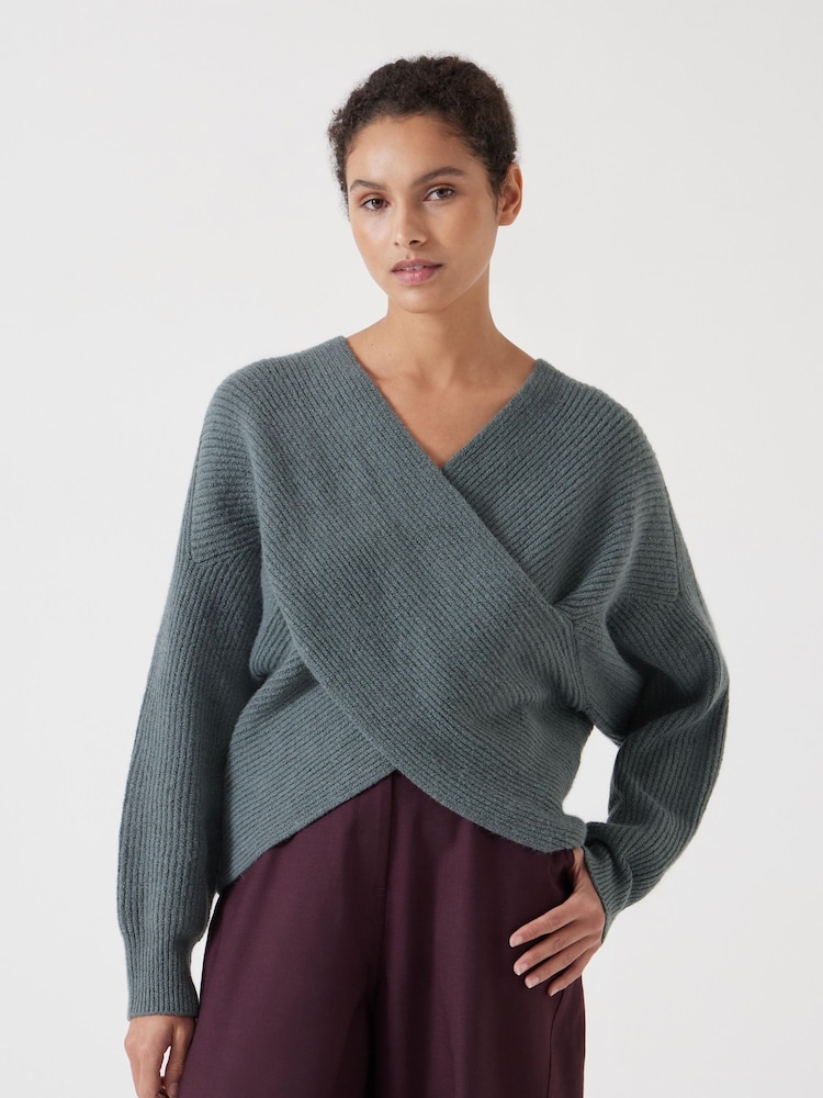Hush Green Bronte Cross Front Knit Jumper - Image 1 of 5