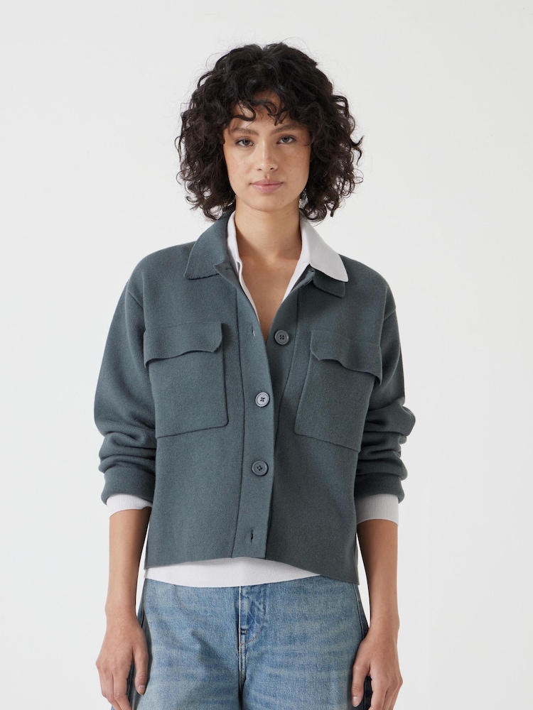 Hush Green Knitted Button Through Shirt Jacket - Image 1 of 5
