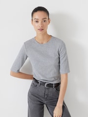 Hush Grey Slim Fit Ribbed T-Shirt - Image 4 of 5