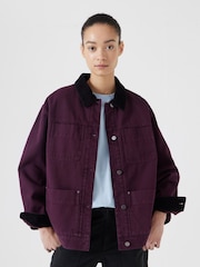 Hush Red 100% Cotton Corduroy Collar Jacket - Image 1 of 5