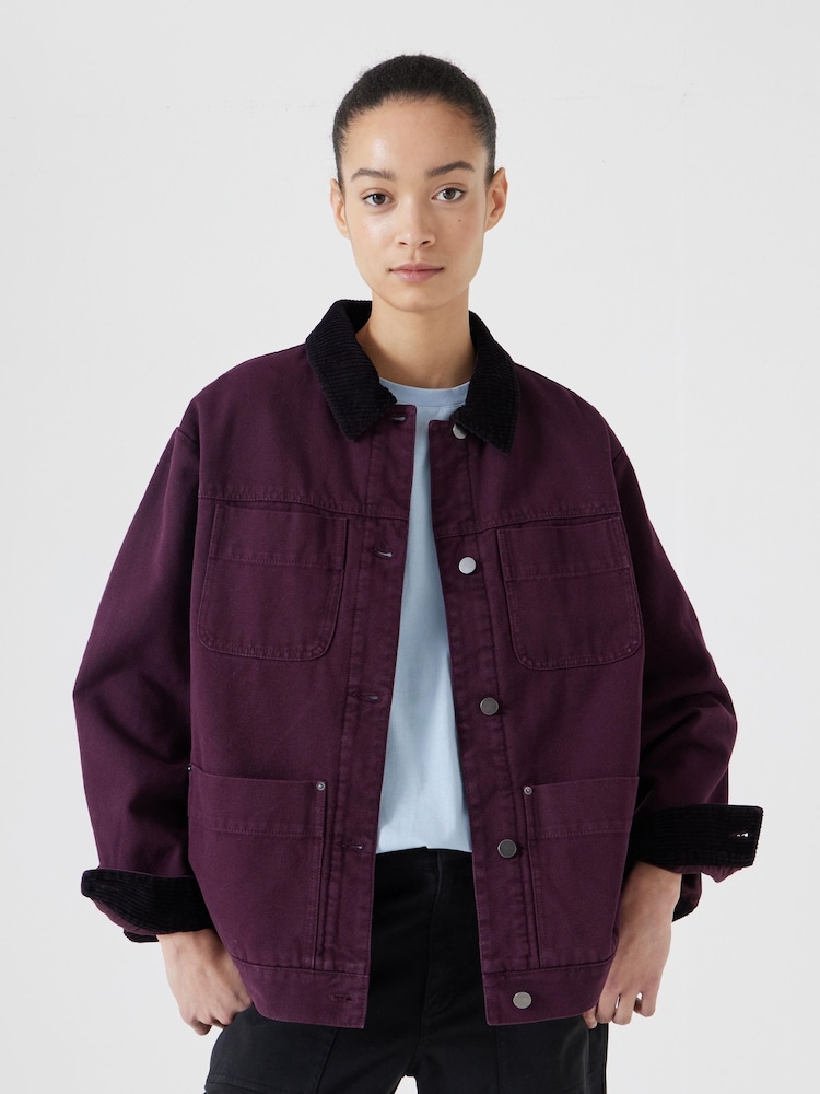 Hush Red 100% Cotton Corduroy Collar Jacket - Image 1 of 5