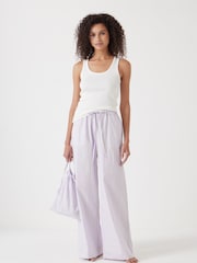 Hush Purple 100% Cotton Poplin Stripe Vest Pyjamas Set - Image 1 of 5