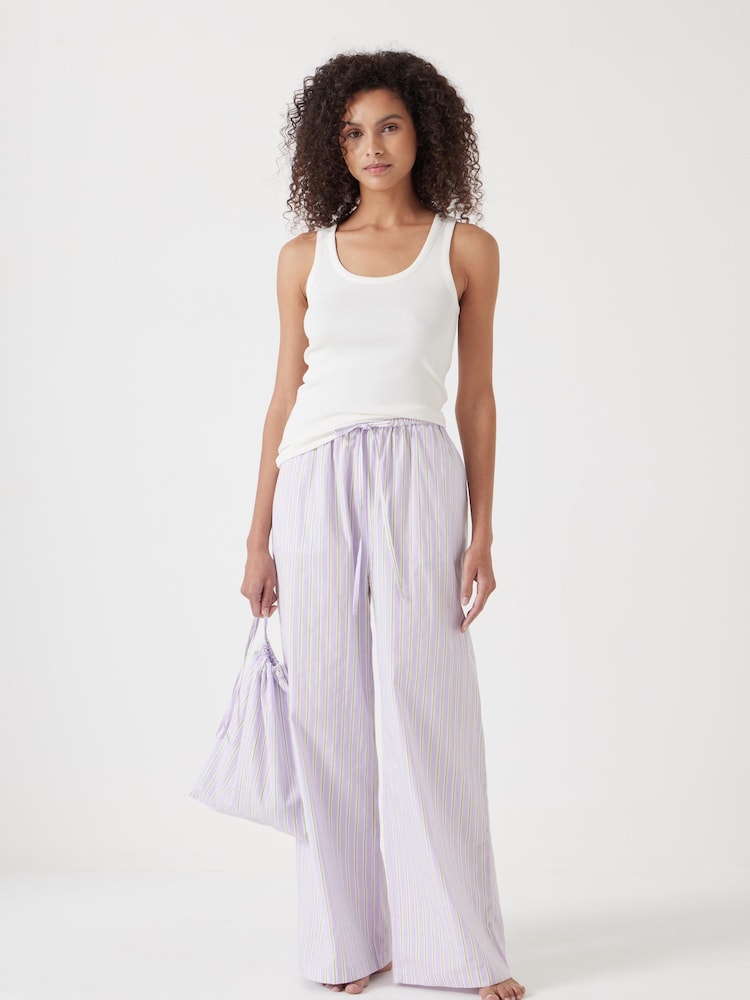 Hush Purple 100% Cotton Poplin Stripe Vest Pyjamas Set - Image 1 of 5