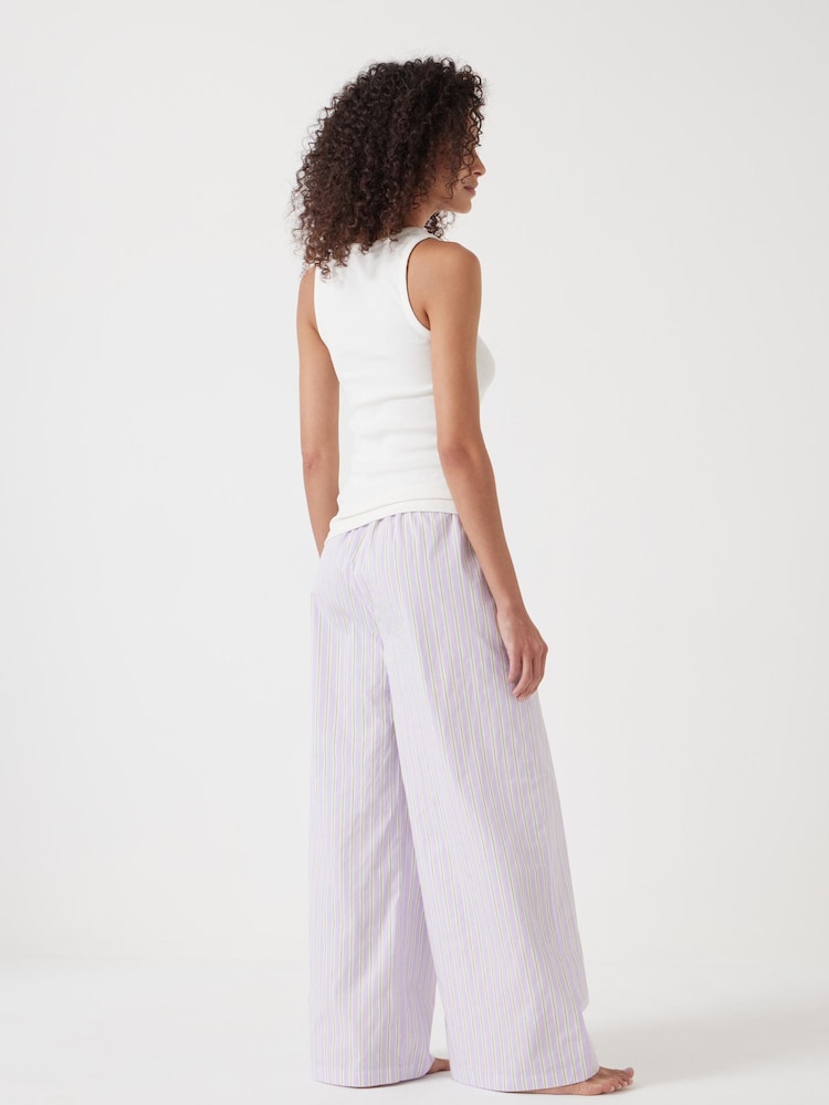 Hush Purple 100% Cotton Poplin Stripe Vest Pyjamas Set - Image 3 of 5