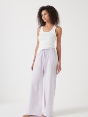 Hush Purple 100% Cotton Poplin Stripe Vest Pyjamas Set - Image 4 of 5