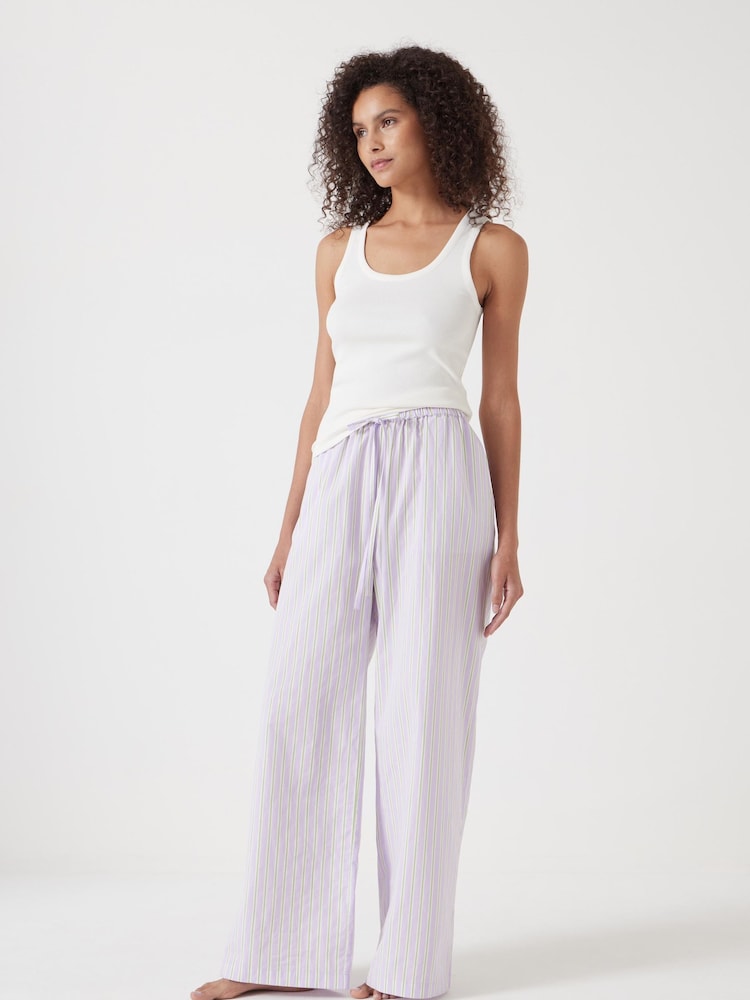 Hush Purple 100% Cotton Poplin Stripe Vest Pyjamas Set - Image 4 of 5