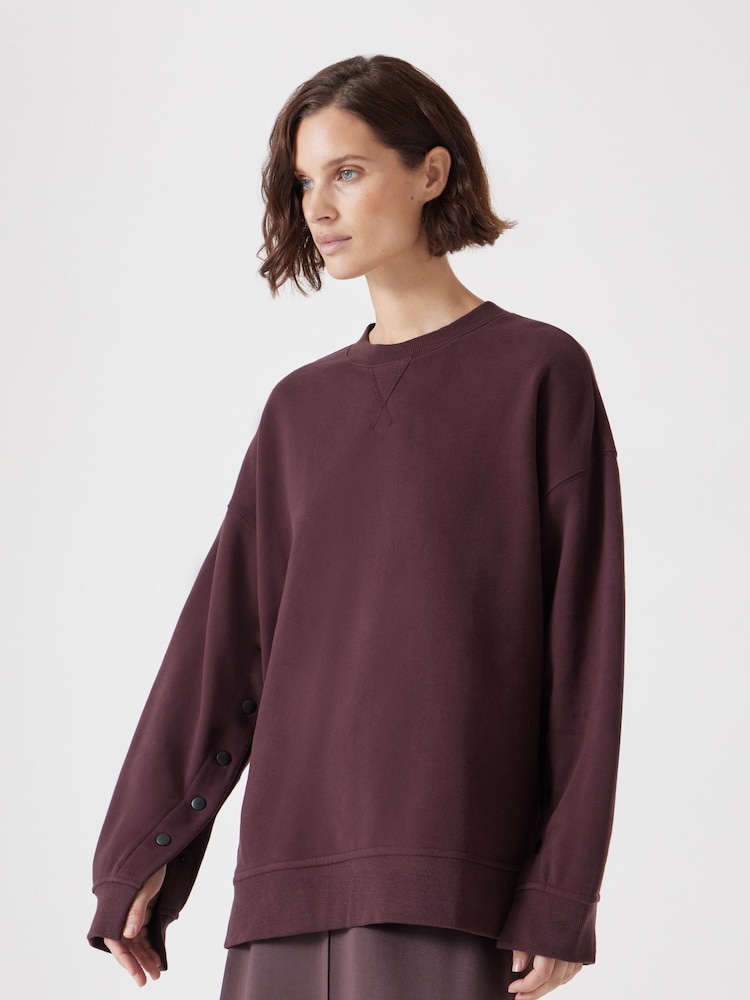 Hush Brown Oversized Popper Detail 100% Cotton Sweatshirt - Image 1 of 7