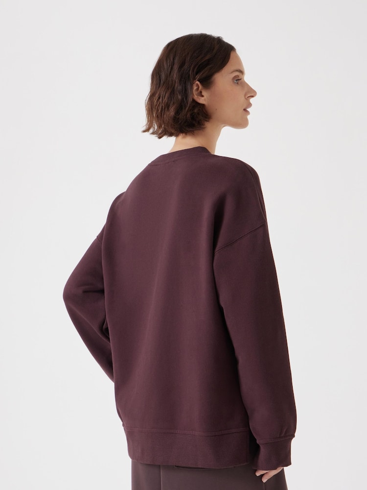 Hush Brown Oversized Popper Detail 100% Cotton Sweatshirt - Image 2 of 7