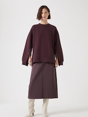 Hush Brown Oversized Popper Detail 100% Cotton Sweatshirt - Image 3 of 7