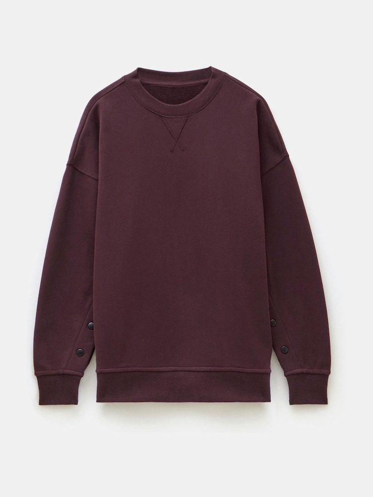 Hush Brown Oversized Popper Detail 100% Cotton Sweatshirt - Image 7 of 7