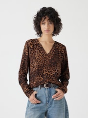 Hush Animal Leopard Print V-Neck Blouse - Image 1 of 5
