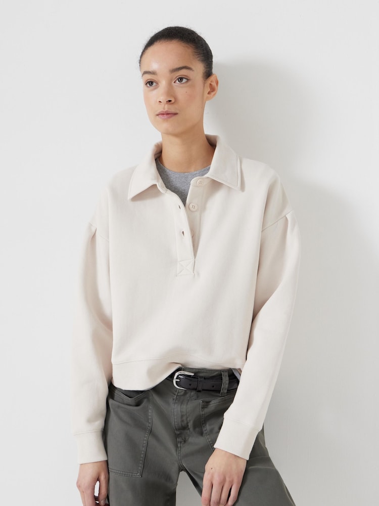 Hush Cream 100% Cotton Cropped Polo Sweatshirt - Image 2 of 5