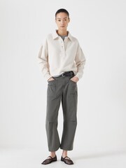 Hush Cream 100% Cotton Cropped Polo Sweatshirt - Image 3 of 5