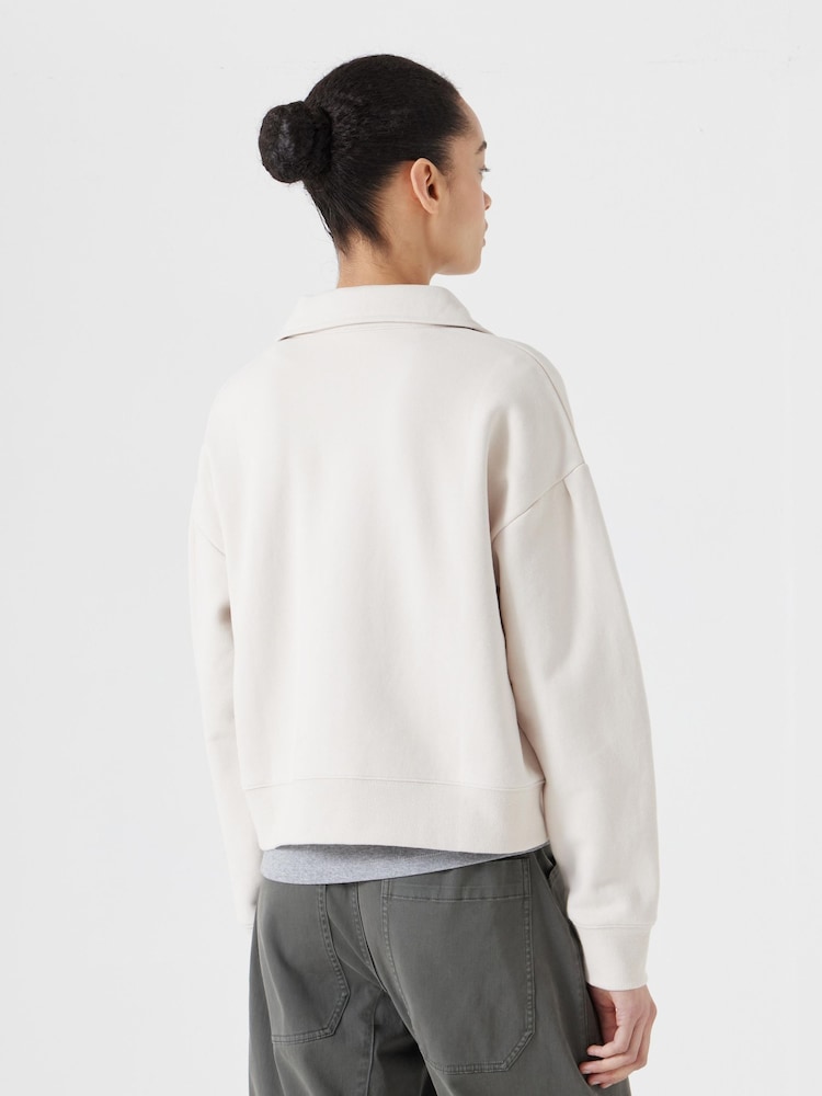 Hush Cream 100% Cotton Cropped Polo Sweatshirt - Image 4 of 6