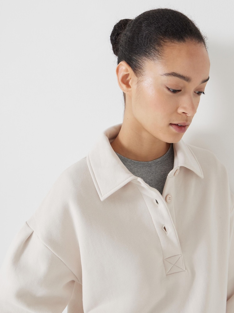 Hush Cream 100% Cotton Cropped Polo Sweatshirt - Image 5 of 5