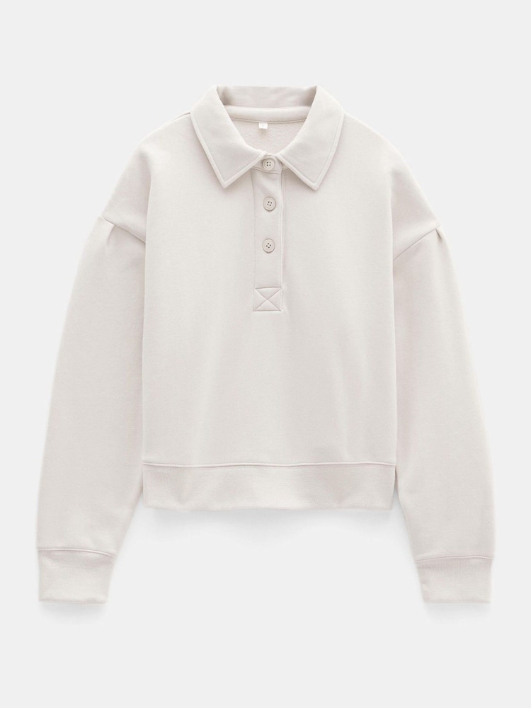Hush Cream 100% Cotton Cropped Polo Sweatshirt - Image 6 of 6