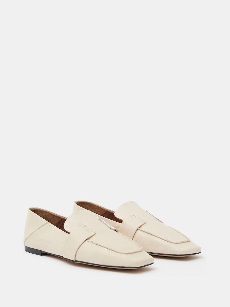 Hush Cream Square Toe Leather Loafers - Image 4 of 5