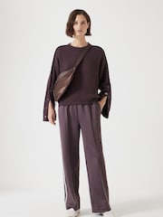 Hush Brown Popper Sleeve Crew Knitted Jumper - Image 2 of 5