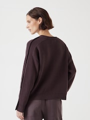 Hush Brown Popper Sleeve Crew Knitted Jumper - Image 3 of 5