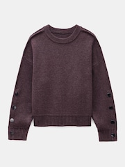 Hush Brown Popper Sleeve Crew Knitted Jumper - Image 5 of 5