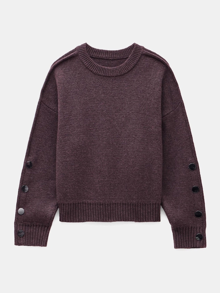 Hush Brown Popper Sleeve Crew Knitted Jumper - Image 5 of 5