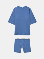 Hush Blue Ribbed Viscose Boxer Short Pyjamas Set - Image 5 of 5