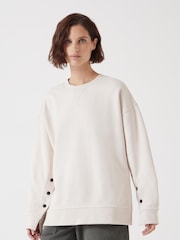 Hush Cream Oversized Popper Detail 100% Cotton Sweatshirt - Image 1 of 5
