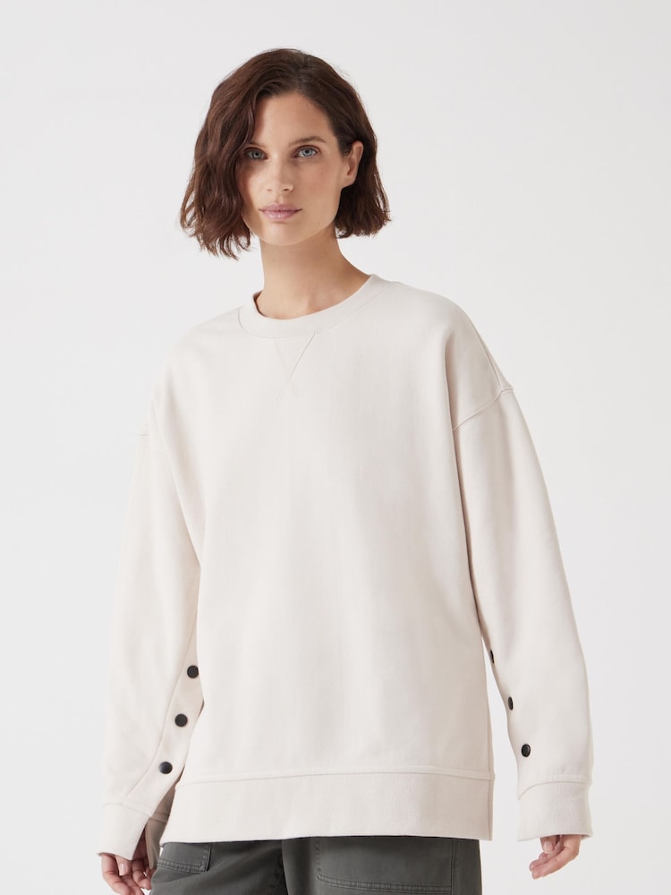 Hush Cream Oversized Popper Detail 100% Cotton Sweatshirt - Image 1 of 5