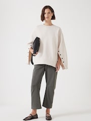 Hush Cream Oversized Popper Detail 100% Cotton Sweatshirt - Image 2 of 5