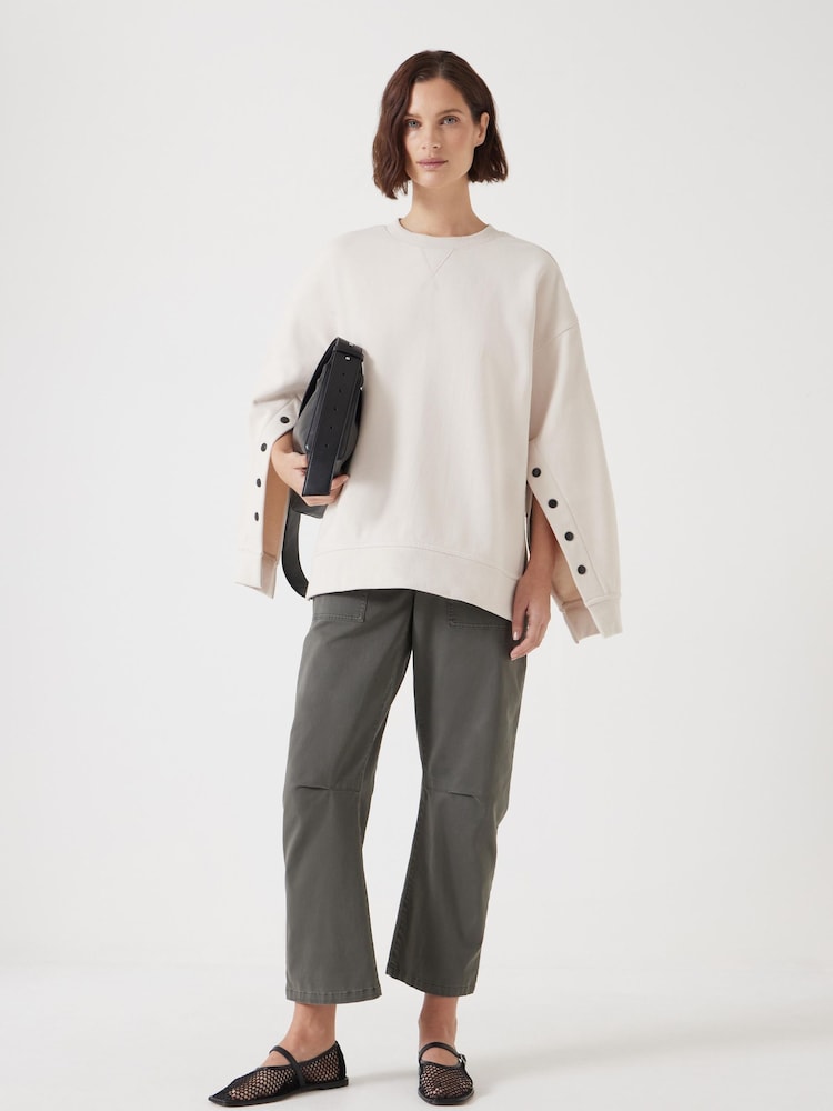 Hush Cream Oversized Popper Detail 100% Cotton Sweatshirt - Image 2 of 5