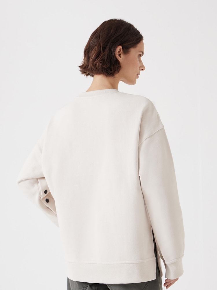 Hush Cream Oversized Popper Detail 100% Cotton Sweatshirt - Image 3 of 5
