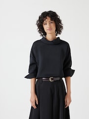 Hush Black 100% Cotton Long Sleeve Cowl Neck Top - Image 1 of 6