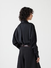 Hush Black 100% Cotton Long Sleeve Cowl Neck Top - Image 3 of 6