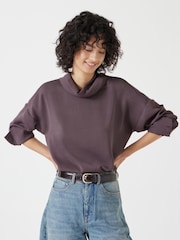 Hush Brown 100% Cotton Long Sleeve Cowl Neck Top - Image 1 of 6