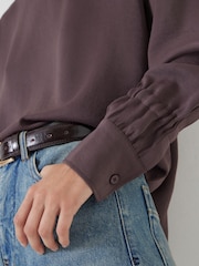 Hush Brown 100% Cotton Long Sleeve Cowl Neck Top - Image 4 of 6