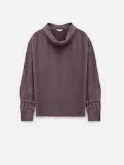 Hush Brown 100% Cotton Long Sleeve Cowl Neck Top - Image 6 of 6