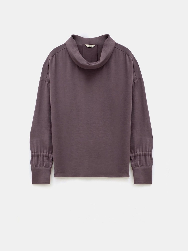 Hush Brown 100% Cotton Long Sleeve Cowl Neck Top - Image 6 of 6
