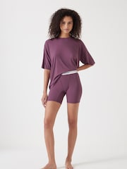 Hush Purple Ribbed Viscose Boxer Short Pyjamas Set - Image 1 of 5