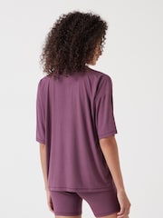Hush Purple Ribbed Viscose Boxer Short Pyjamas Set - Image 3 of 5