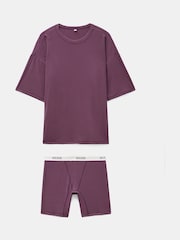 Hush Purple Ribbed Viscose Boxer Short Pyjamas Set - Image 5 of 5